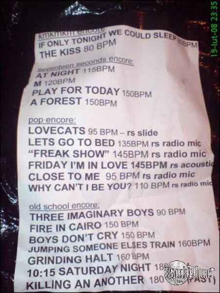 THE CURE - SET LIST- 19LUTY 2008 KATOWICE